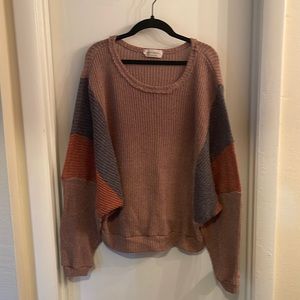 Brown Oversized Sweater with Patchwork Sleeves